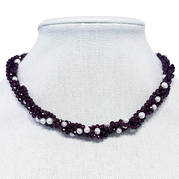 Five Strands Natural Garnet And Gold Plated Necklace - Picture 1 of 5